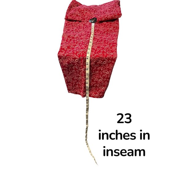 Evan-Picone Red Floral Twill Pants – Size 12 – 100% Cotton – Cropped Length – Vi - Picture 8 of 8